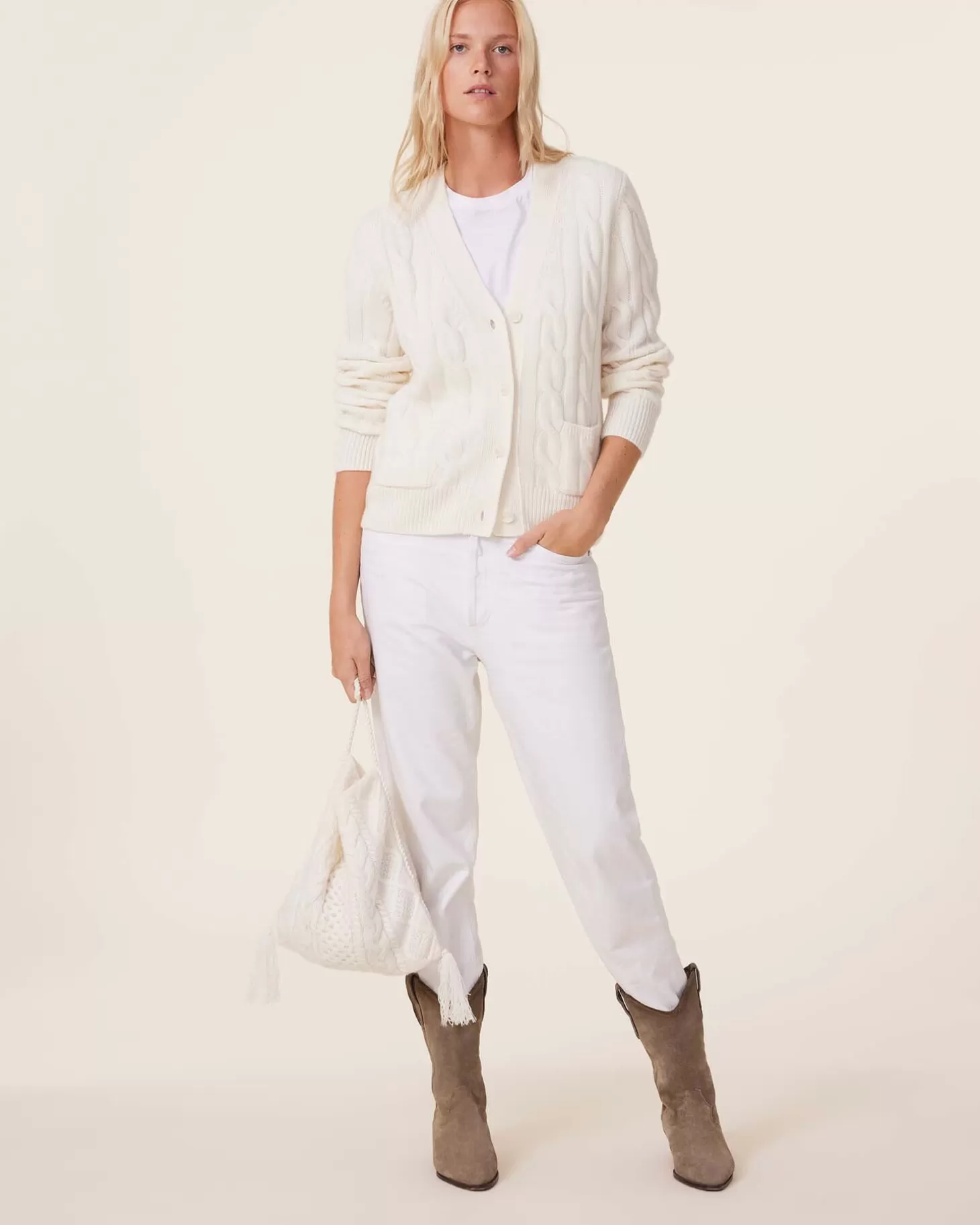 Femme Kujten Gilets & Vestes*Cardigan Court Cachemire Torsade, 8 Fils