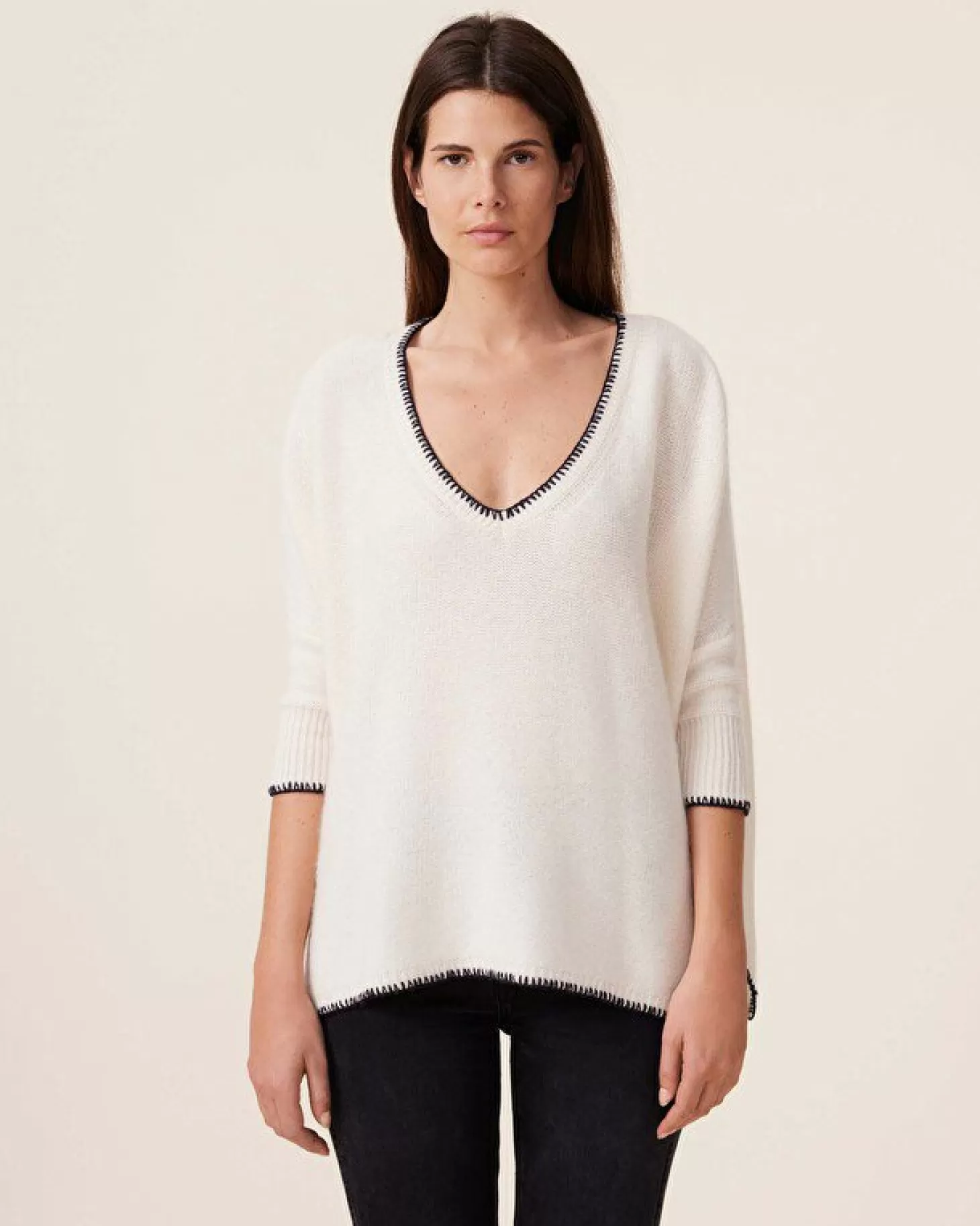 Femme Kujten Pulls & Sweats*Pull Cachemire Col V Oversize Manche 3/4, 6 Fils