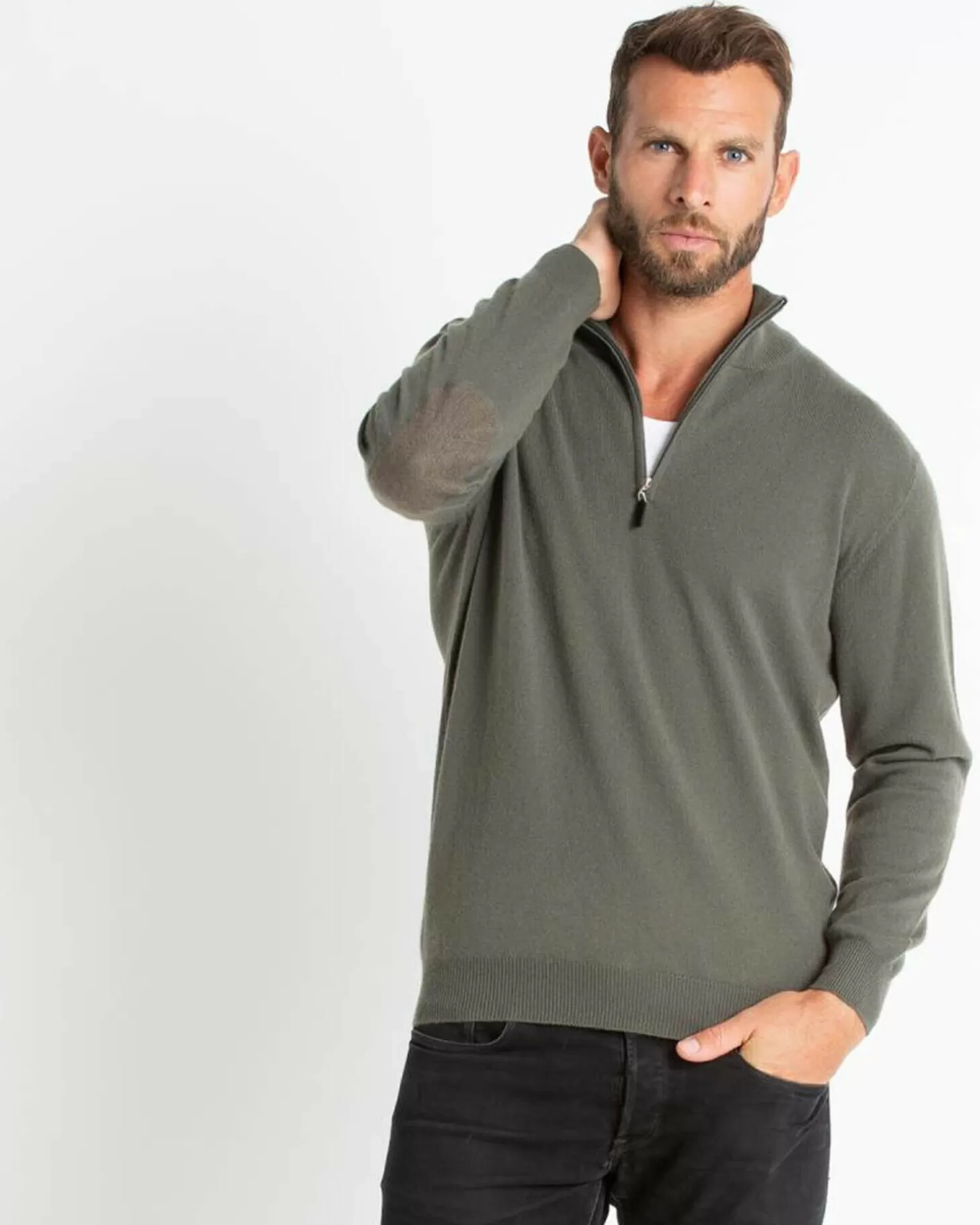 Homme Kujten Pulls & Sweats*Pull Cachemire Homme Col Roule Uni Avec Patchs Aux Coudes
