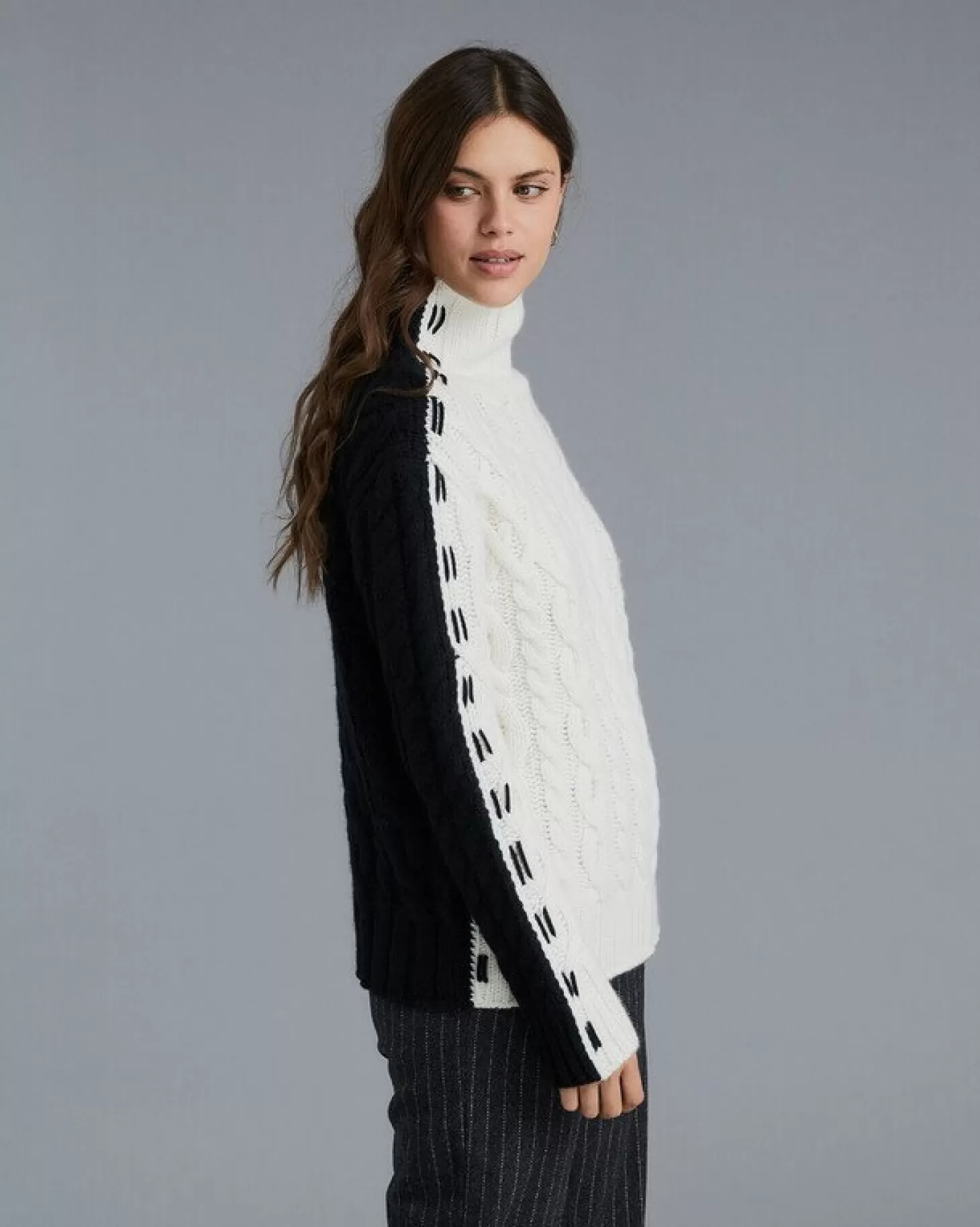 Femme Kujten Pulls & Sweats*Pull Col Cheminee Femme Torsade Bicolore
