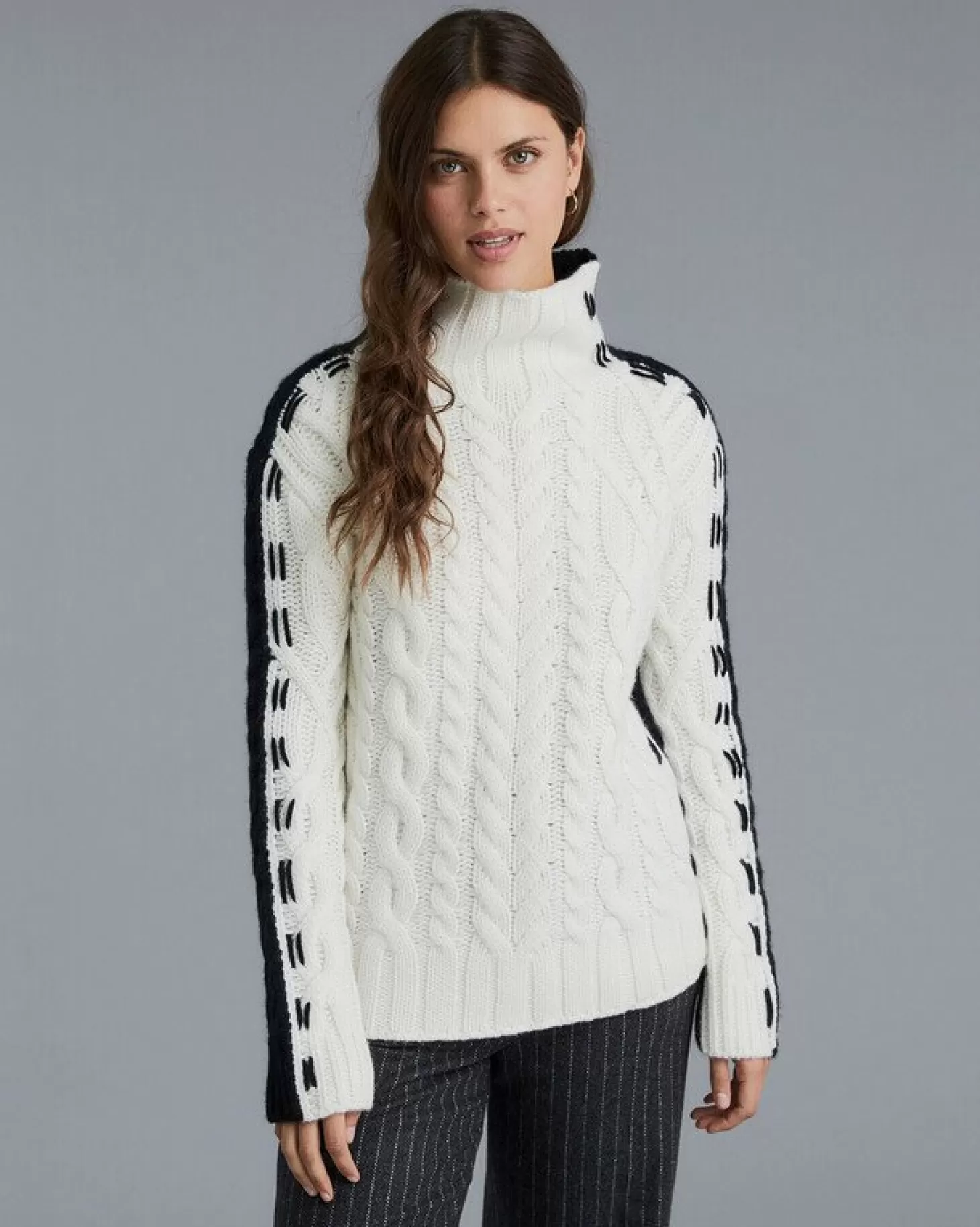 Femme Kujten Pulls & Sweats*Pull Col Cheminee Femme Torsade Bicolore